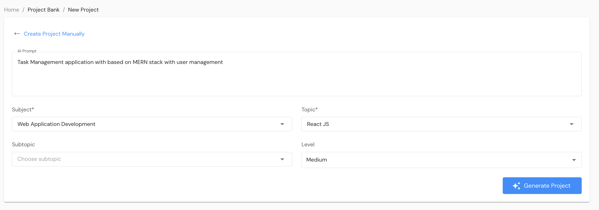 Create Project with AI