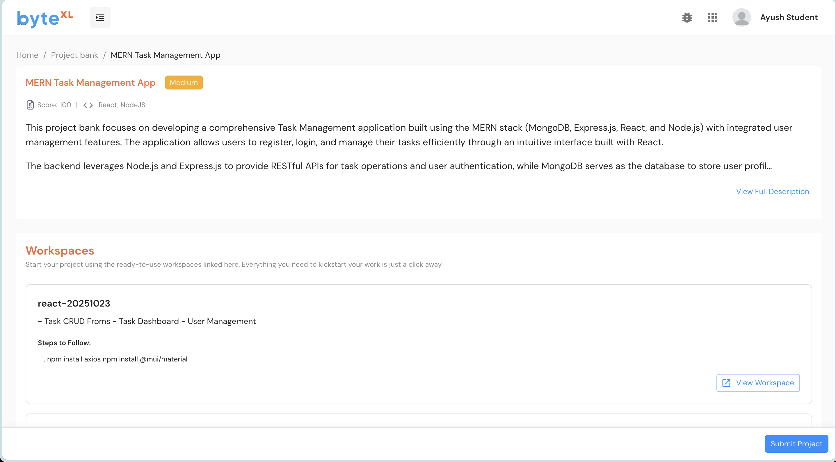 Project Detail - Student View